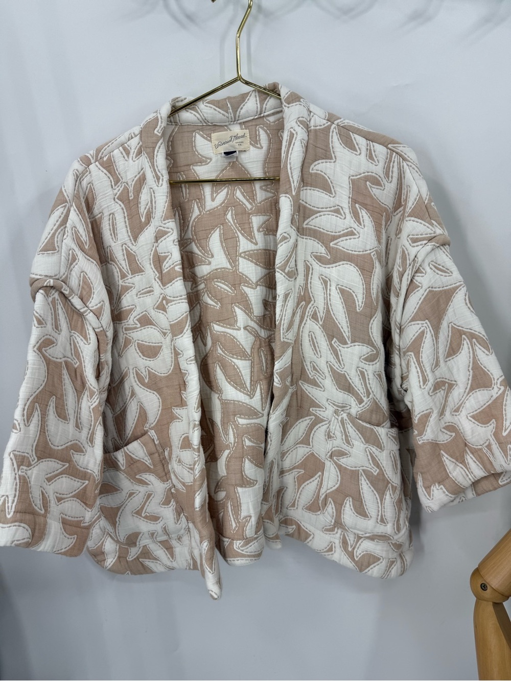 Universal Thread Quilted Leaf open front Kimono Jacket OSFM